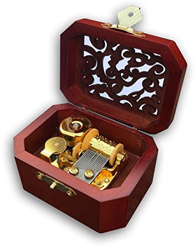 BinkeGG Braune Spieldose Holz Uhrwerk Ausgehöhlt Spieluhr mit Sankyo Musik Mechanismus (Option 60 Melodien) (Greensleeves)