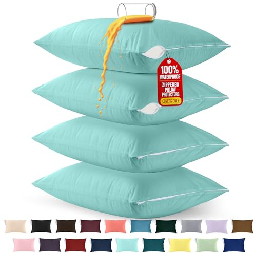 Utopia Bedding 4 Pack Waterproof Pillow Protectors with Zipper King Size (Spa Blue), Bed Bug and Dust Mite Proof Pillow case Covers, Moisture Wicking Pillow Encasements 20 x 38 Inches