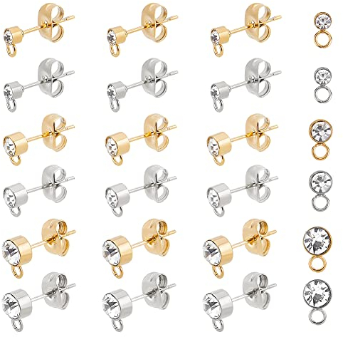 UNICRAFTALE 36 Stk 3 Größen DIY Ohrringe Strass Ohrstecker 2 Farben Edelstahl Kristall Ohrringe Mit 1.8mm Horizontalen Schleifen Säulen Diamant DIY Ohrstecker Zubehör Für Die Schmuckherstellung 6~8 mm