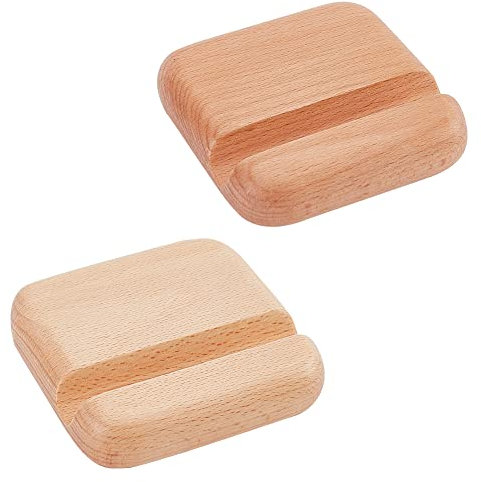 NBEADS 2pz Supporti per Cellulare in Legno, 8x8x2cm Quadrati Supporto per Telefono da Tavolo Universale Supporto per Tablet Portatile Portatile per Telefono di Supporto in Ufficio, Burlywood