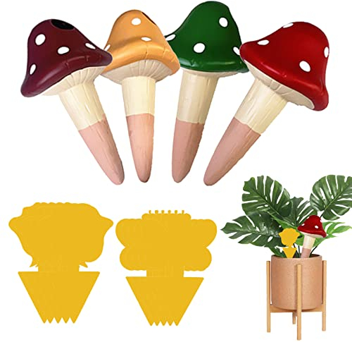 4 Stück Wasserspender Keramik Pflanzen, Bewässerungskugeln Keramik mit 10 Gartenzubehör Pilz Geformt Wasserspender für Topfpflanzen Pflanzen Wasserspender, Geeignet für Indoor und Outdoor Pflanzen