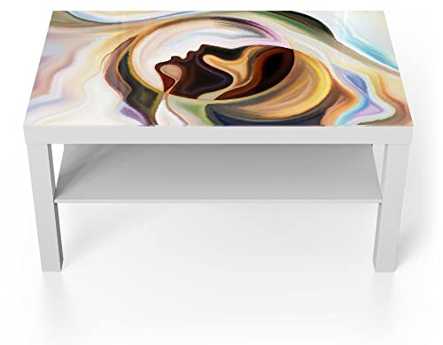 DEQORI Glastisch | weiß groß 90x50 cm | Motiv Frau mit geöffnetem Mund | ausgefallener Beistelltisch aus Glas | Hochglanz Couchtisch fürs Wohnzimmer | moderner Couch Tisch mit Design