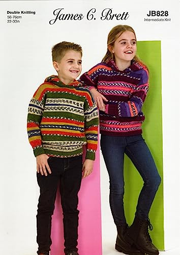 James Brett Double Knit Knitting Pattern Boys Girls Hooded Sweater Jumper (JB828)