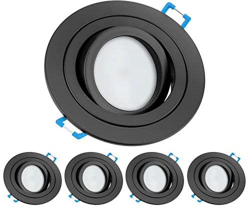 TEVEA Premium LED Einbaustrahler Schwenkbar -LED Modul 230V 5W austauschbar - Einbauleuchte auch fürs Bad - 5er Pack (Schwarz - Neutralweiß)