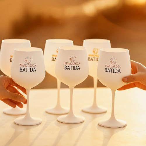 Mangaroca Batida 6er-Set Ballongläser Weiß – Mattes Cocktailglas Set mit Original Logo – Ideal für Batida de Coco & Sommerdrinks