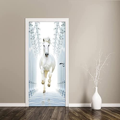 Stickers Porte Poster Cheval Animal 90 X 210 Cm Papier Peint Porte Trompe L'Oeil Pour Salon Chambre Décoration De La Maison Stickers Muraux Imperméable Stickers Amovibles - Photo De La Porte