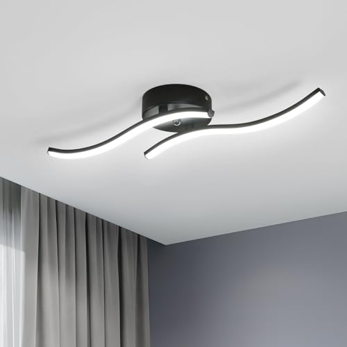 Goeco Modern LED Deckenleuchte, 12W 1300LM Wohnzimmerlampe Schwarz, 2 Flammige, LED Deckenlampe Innen Acryl Deckenbeleuchtung 6500K Kaltweißes Licht für Schlafzimmer, Wohnzimmer, Flur, Küche