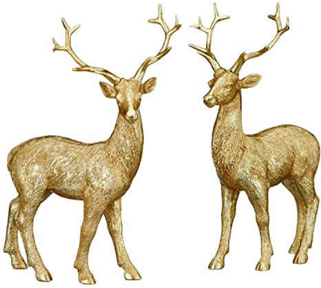 Generisch Rentier Figuren Deko Wohnzimmer Hirsch Skulpturen, KOS 2 Stück Elch, Ornamente Statue Collectible Für Hochzeitsdeko, Wohnzimmer, Schlafzimmer, Bar, Couple Statue Gift (Gold)