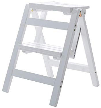 Wooden 2 Steps Ladder Stool White Foldable Step Stool,Multifunction Shelving Ladder Home Library Flower Stand 150kg Capacity