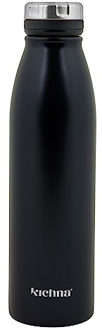 Kichna The Explore Double Walled Stainless Steel Water Bottle 550ml | Wide Mouth Thermal Bottle | Sweat & Leak Proof with Silicon Lid | Keeps Cold for 24Hrs Hot for 6Hrs | Pack of 1 Onyx Black