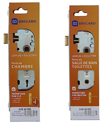 Bricard - 2674 - Serrure pour porte de chambre- d'intérieur- Electrozinguée & 2676- Serrure pour porte de salle de bain- toilettes- - Electrozinguée