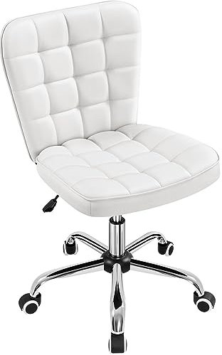 Yaheetech Chaise de Bureau à roulettes Chaise d'Ordinateur en Similicuir avec Assise Réglable et Siège Dossier Rembourrés 84 cm de Hauteur Blanc
