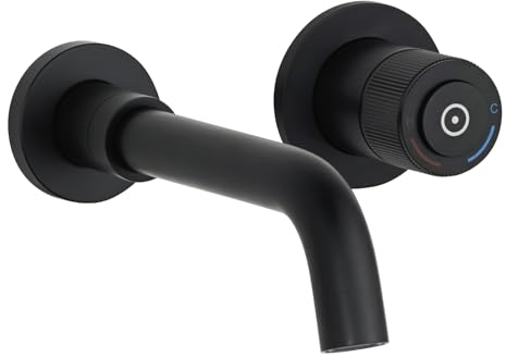 'aquaSu® Schwarze Waschbeckenarmatur Unterputz York, mit Drehgriff, Push-Bedienung, Keramikkartusche, Wand-Befestigung, Messingkern, 799102