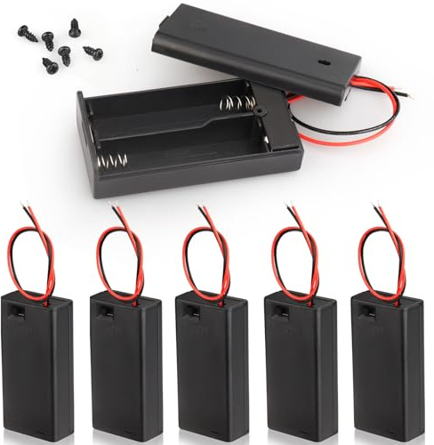 VWEICYY 6PCS 2 x 1.5V AA Battery Holder Enclosures with Wire Leads and On/Off Switch (6)