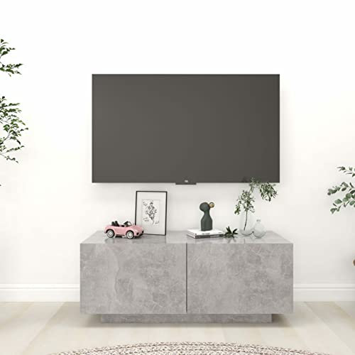 Rantry Mueble de TV gris cemento, 100 x 35 x 40 cm, de aglomerado, mueble para TV, mueble bajo para TV, mesa de salón, soporte de TV para salón, decoración de muebles