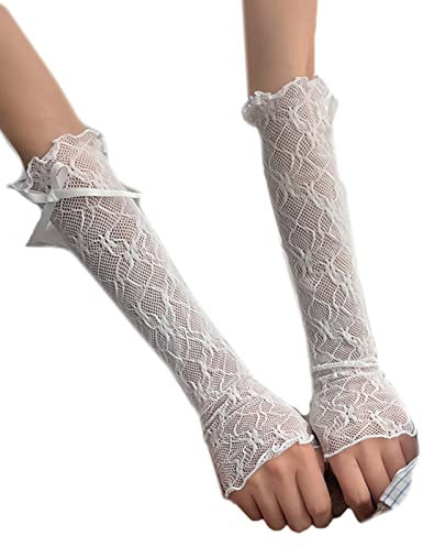 30CM Frauen Mädchen Sommer UV Schutz Armstulpen Blumenspitze Armstulpen Abdeckung Fingerlose Fahrhandschuhe Spitze Armstulpen Abdeckung Für Frauen Weiß Schwarz Für Kleid Sonnenschutz Frauen Kurz