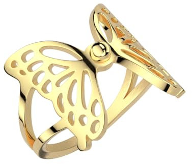 beyoutifulthings® Damen-Ring Schmetterling Cut-Out Gold Edelstahl 18,1-mm breit glänzend poliert Band-Ring Motiv-ring 62 (19,7)
