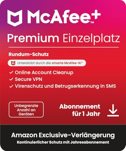 McAfee+ Premium– Einzelperson, Virenschutz- und Internet-Sicherheitssoftware für eine unbegrenzte Anzahl an Geräten, 1-Jahres-Abonnement, mit automatischer Verlängerung
