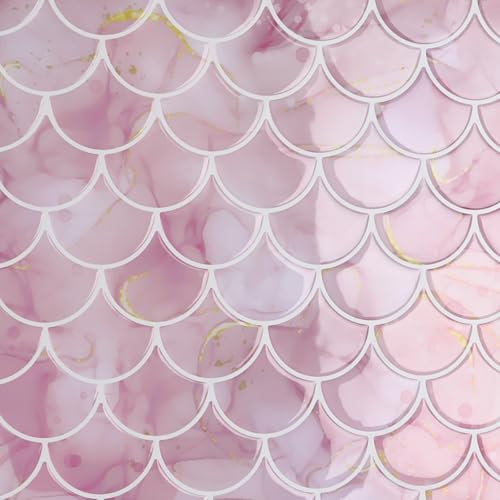 CRE8TIVE 16 PCS Pink Gold Peel and Stick Wall Tiles Fish Scale Tile Stickers Glossy Splashback for Kitchen Marble Effect Bathroom Tile Stickers Self Adhesive Tiles for Laundry Room 30.5cm x 30.5cm