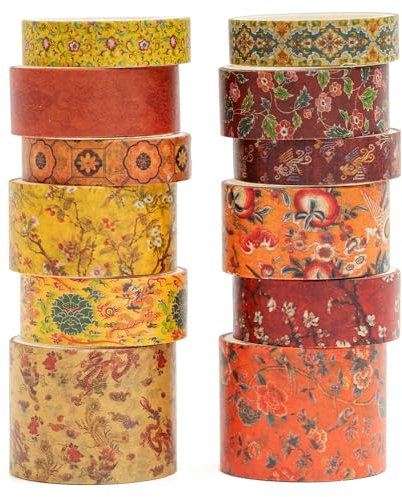 Songdao 12 Rollen Chinesischer Stil Washi Tape Set Dekorative Masking Tapes Klebeband Bunt für Kunst, DIY Handwerk, Tagebuch, Planer, Scrapbook, Verpackung (Ode to The River)
