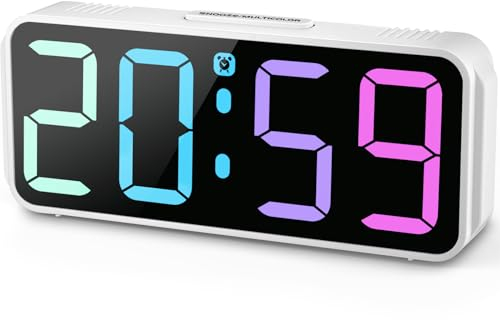 Eachui Wecker Digital RGB Farbiger wecker für Kinder Ohne Ticken Kleiner Uhr Einstellbare Lautstärke und Helligkeit Snooze Funktion 12/24 Stunden Netzbetrieben