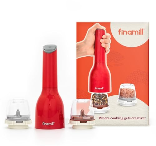 FinaMill’s Award-Winning Battery Operated Salt and Pepper Grinder Set – Adjustable Coarseness, Ceramic Grinding Elements, LED Light, 2 Quick-Change Pods – Perfect for Home Cooking and Gifting | Battery Operated Salt and Pepper Grinder Set with 2 Interchangeable Spice Pods, Adjustable Coarseness, Best Kitchen Gift Set