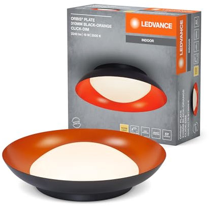 LEDVANCE Orbis Plate LED Ceiling Light, Black-Orange, 19W, 1000lm, 3000K, 310 mm, 830 Warm White, 3 Levels Adjustable by Kicks, IP20 Protection, mounting Screws and Wall Plugs Included