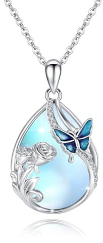 TRISHULA Collier en argent sterling 925 avec pendentif en forme de papillon et rose - Cadeau pour fille, Argent sterling