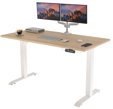 POKAR Höhenverstellbarer Schreibtisch Höhenverstellbar Elektrisch Bürotisch mit Tischplatte (Weiß + Eichen Sonoma, 160 x 80)