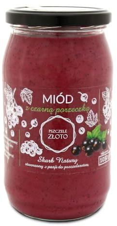 Honig mit schwarzen Johannisbeeren 1050 g - 1 kg - Großes Glas - Bienenhonig - Europäischer Naturhonig - Hergestellt in der EU - Zum Süßen - Zuckerersatz - Für Backwaren