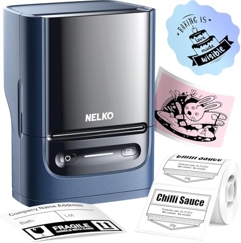 Nelko PM220 Etikettiermaschine mit Band, Bluethooth-Etikettendrucker, 5 cm, tragbarer Thermodrucker für Kleinunternehmen, Adresse, Logo, Kleidung, Aufkleberdrucker für Telefone und PC, Blau