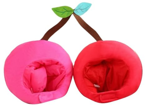 Obotsnoi Halloween Kirschen Hut Kopfbedeckung Plüsch Obst Kopf für Maskerade Halloween Plüsch Cartoon Hut Rot Rosa, Rot / Pink, S-L