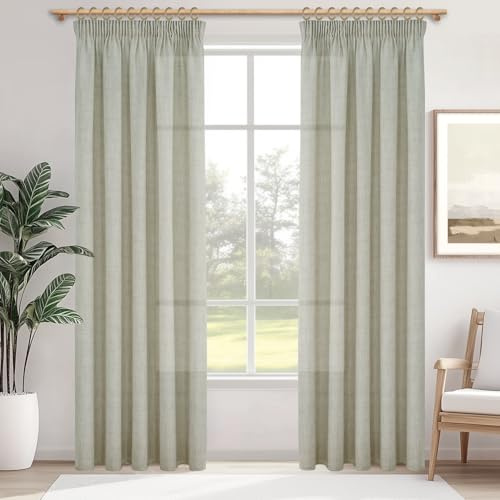 MRTREES Leinen Gardinen mit Kräuselband Halbtransparent für Wohnzimmer 2er Set, Vorhänge Schlafzimmer Leinenoptik 225 cm Lang Vorhang Fenster Landhausstil 140 cm Breit, Curtains Living Room