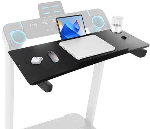 ANZHIRUOSU Universal Treadmill Desk Attachment - Fits Handlebars Up to 34, Adjustable Laptop Stand for Treadmill Workstations, Cup Holder & Tablet Mount Included