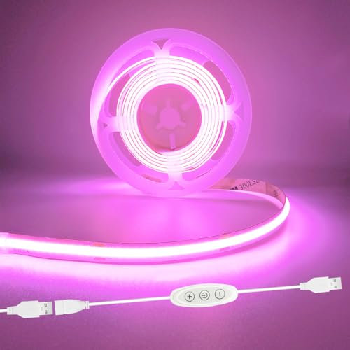 GXILEE LED Strip Pink USB 5V 5M Small Dimmable COB Light Strip with USB Dimmer Switch for Bedroom Game Configuration Crafts Backlight