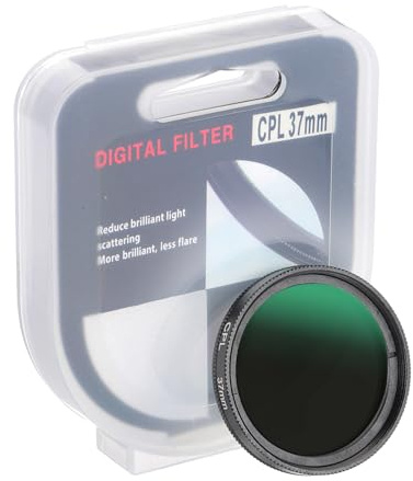 PATIKIL Filtro Polarizzatore Circolare 37mm, Filtro per Obiettivo Fotocamera Vetro Ottico Sottile con Cappuccio per Video Vlog Fotografia Ritratto, Nero
