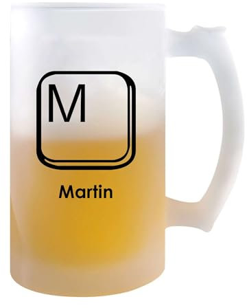 Verre à Bière Martin Lettre Clavier | Chope de Bière Pinte | Idée Cadeau Prénom Informaticien Geek Gamer Anniversaire Papa Collègue Départ Retraite Noël