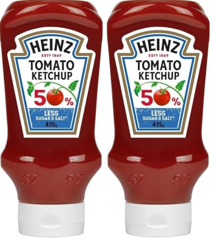 Heinz Tomato Ketchup 50% less sugar and salt, 400ml (Pack of 2)