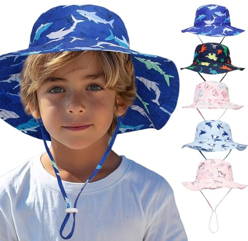 YHZPDP Kinder Sonnenhut für 3-8 Jahre Jungen Mädchen, Sommer Breite Krempe UV-Schutz Fischerhut, Atmungsaktiv Sommerhut mit verstellbarem Riemen, Kinder Strand Eimer Mütze Radfahren Sonne Visor Cap
