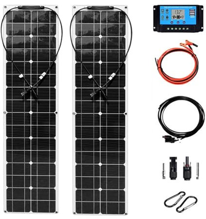 LADECNERHT 100w 18v Panneau Solaire Souple Kit 2PCS 50w 18v Monocristallin Photovoltaïque Panneaux,60a Contrôleur Solaire pour Maisons RV Bateau Voiture Caravane Batterie