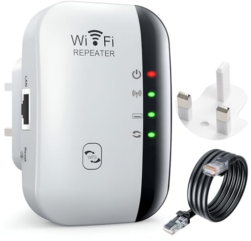 WiFi Extender Booster, WiFi Booster, Internet Repeater with Ethernet Port, Long Range Covers Up to 3000 Sq.ft and 45 Devices, Quick Setup, Broadband Wireless Signal Amplifier for Home
