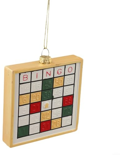 Vintage Kunststoff Christbaumschmuck mit klassischen Retro-Motiven wie Geschenkpackung und Hausnummer für Urlaub (C)