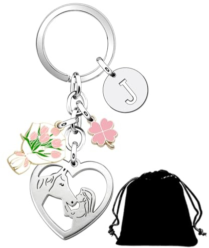 QTZXZX Cadeaux Fille et Cheval pour Femme. Porte-clés lettre initiales Coeur Porte Clef argent A-Z 26 chanceux. Personnalité Cadeaux de Amoureux des Chevaux et Fille Anniversaire Noël