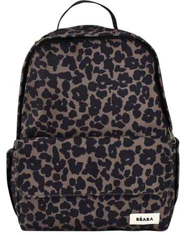 BÉABA Wickelrucksack Baby Tokyo 21L – Wickelrucksack Unisex für Mama und Papa, 9 Fächer, Isoliertasche, Kinderwagenbefestigung, Gepolsterte Wickelunterlage – Leopard