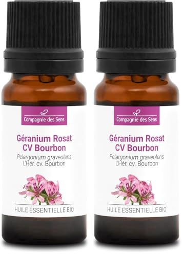 GÉRANIUM ROSAT CV BOURBON BIO - 10mL - Huile Essentielle de Qualité Premium - 100% Pure, Naturelle, garantie ChromaCert® - Chémotypée & Intégrale (Lot de 2)