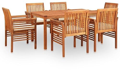 Tonture 7-TLG. Garten-Essgruppe mit Auflagen, Massivholz Akazie geölt, 150x90cm Esstisch, 6 Stühle, Witterungsbeständig für Terrasse, Balkon, Außenbereich