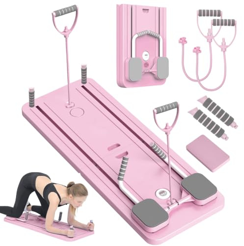 DASIAUTOEM Pilates Board - Reformer Pilates Maschine, Faltbares Pilates Reformer Board mit Automatischem Rückprall, Ellenbogenstütze Trainingsgerät für Anfänger & Profis (Rosa)