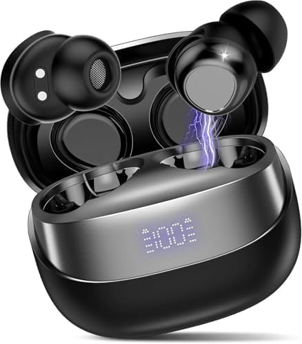Bluetooth Kopfhörer, 2026 Mini In Ear Kopfhörer Kabellos Bluetooth 5.4 HiFi Immersiv Sound, 47Std Spielzeit Schlafkopfhörer mit Passiver Geräuschmaskierung, LED-Anzeige Earbuds für Dunkelschwarz