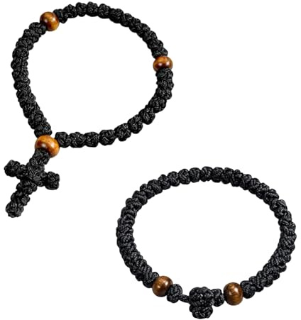 YREYBN Two-Piece Orthodox Prayer Rope and Cross, Christian Bracelet Set with Wooden Beads, Traditional Design for Daily Use with Cross Knot, For Christians Gifts