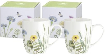 GILDE Becher mit Henkel Wild Flowers Porzellan | Tasse Kaffeebecher (10.2 x 12.5 x 8.5 cm je Becher, 6, stück)